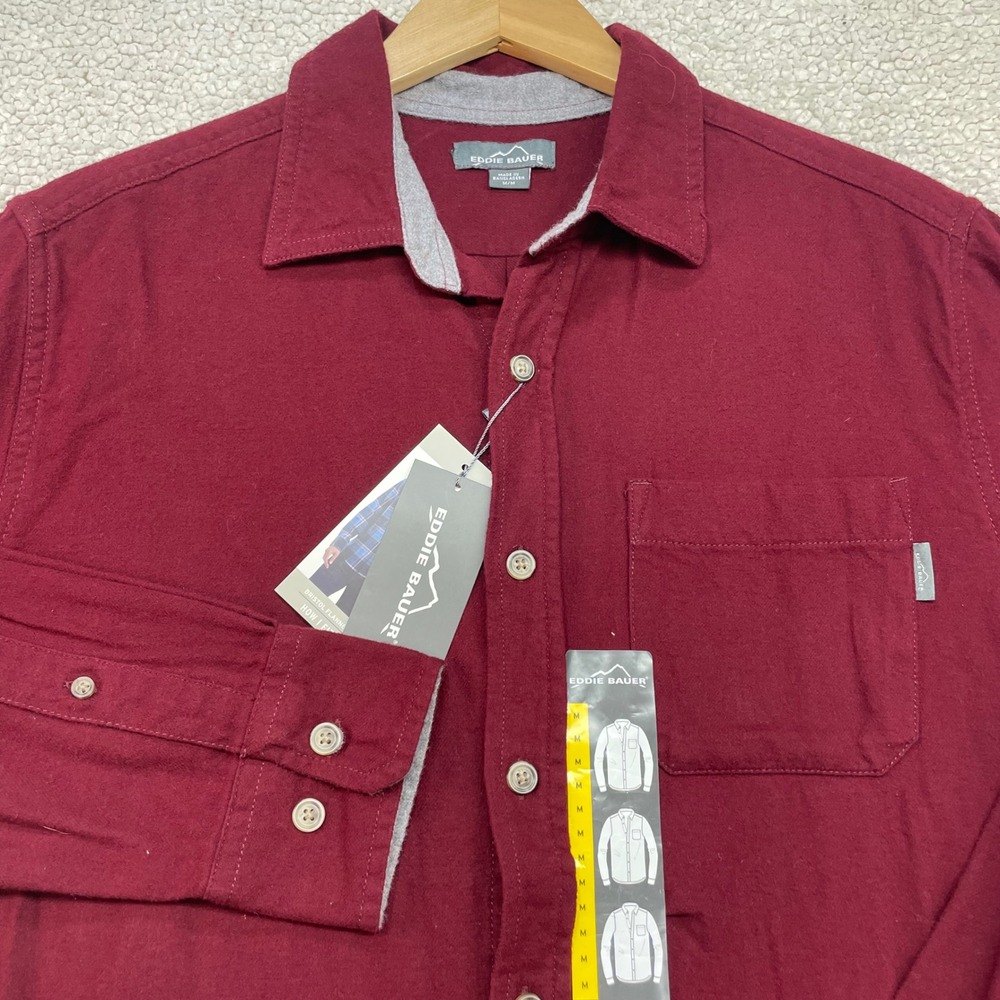 Eddie Bauer Flannel Shirt Mens M Burgundy Rosetta Bristol EMT1379S Button Down